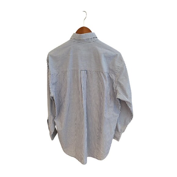 Chaps Ralph Lauren Mens Blue & White Striped Button-Down Shirt 15.5 32/33 100% C - Picture 2 of 6